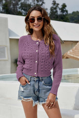 Button Front Raglan Sleeve Cropped Cardigan
