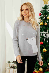 Pull pelucheux à col rond et motif animalier