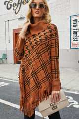Houndstooth Fringe Hem Poncho