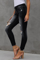 Jean skinny longueur cheville avec braguette boutonnée