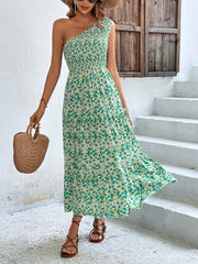 Floral One-Shoulder Sleeveless Dress