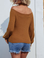 Rippenstrickpullover mit Neckholder und Laternenärmeln