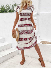 Robe imprimée à col en V et manches flottantes