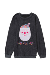 Schwarzes Cord-Sweatshirt mit HO HO HO-Weihnachtsmann-Grafik und Pailletten