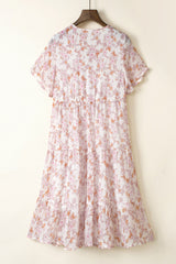 Gestuftes Kleid mit Blumenmuster, Quaste und Krawatte