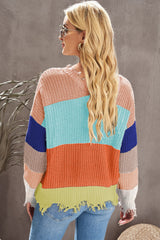 Gerippter Pullover mit V-Ausschnitt und Farbblock-Muster