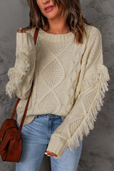 Pull à franges en maille torsadée
