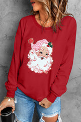 Red Santa Claus Print Drop Shoulder Graphic Sweatshirt