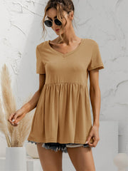 Haut babydoll à manches courtes et col en V