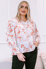 Plus Size Bluse mit Blumenmuster und Schleife am Halsausschnitt