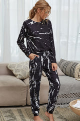 Tie-Dye Round Neck Top Drawstring Waist Joggers Lounge Set
