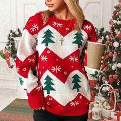 Pull col rond imprimé sapin de Noël