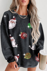 Schwarzes Cord-Sweatshirt mit Rundhalsausschnitt und Weihnachtsdruck