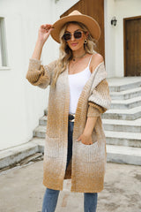 Gradient Rib-Knit Open Front Longline Cardigan