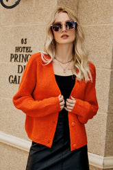 Rib-Knit Dropped Shoulder V-Neck Cardigan