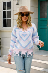 Pullover mit Herzmuster und Used-Look