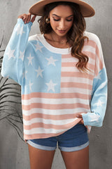 Strickpullover mit seitlichem Schlitz und überschnittener Schulterpartie und US-Flagge
