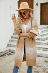 Gradient Rib-Knit Open Front Longline Cardigan