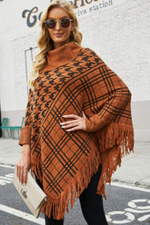 Poncho à ourlet à franges pied-de-poule
