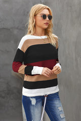 Strickoberteil mit Kordelzug und Farbblockdesign