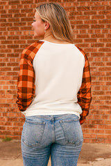 Plaid Contrast Raglan Sleeve Top