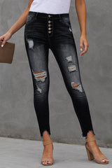 Jean skinny longueur cheville avec braguette boutonnée