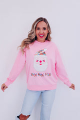 Rosa HO HO HO Sweatshirt mit Weihnachtsmann-Grafik und Pailletten