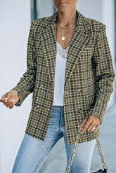 Karierter, zweireihiger Blazer mit langen Ärmeln