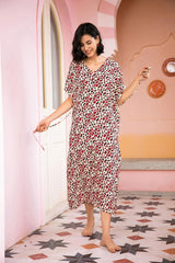 Ditsy Floral V-Neck Tie Waist Midi Night Dress