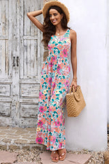 Robe longue sans manches à col rond et poches