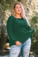 Haut babydoll à manches ballon smockées grande taille