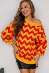 Pull tunique à manches lanternes et chevrons