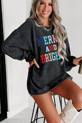 Schwarzes MERRY BRIGHT Sweatshirt mit bestickter Kordelgrafik