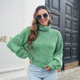 Melierter Rollkragenpullover mit Ballonärmeln