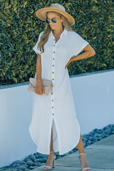 Strukturiertes Hemdblusenkleid mit Knopfleiste und Schlitz
