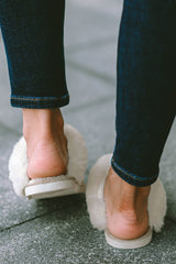 Beige Plush Suede Patchwork Thick Sole Slippers