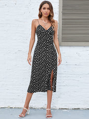 Robe imprimée à bretelles spaghetti fendues et décolletées