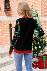 Rundhalspullover mit Pailletten und Weihnachtsdruck