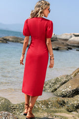 Robe à col surplis et manches bouffantes froncées