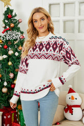 Pullover mit geometrischem Rundhalsausschnitt und überschnittenen Schultern