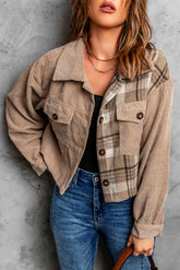 Karierte Cordjacke mit überschnittenen Schultern