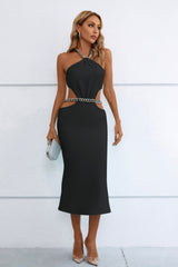 Chunky Chain Halter Neck Cutout Mini Bodycon Dress
