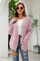 Waffle-Knit Dropped Shoulder Cardigan with Pockets