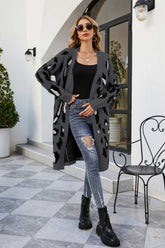Cardigan mit geripptem Saum und offener Vorderseite im Animal-Print