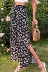 Pantalon large à taille fendue et motif floral paperbag