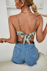 Bedrucktes Camisole mit spitzem Saum und Bindeband hinten