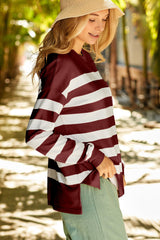 Striped Drop Shoulder Side Slit Sweatshirt