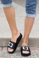 Weeboo – Crystal Skies – Slide-Sandalen mit Strass-Schnalle