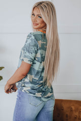 Camouflage Two-Tone V-Neck Tee