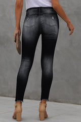 Jean skinny longueur cheville avec braguette boutonnée